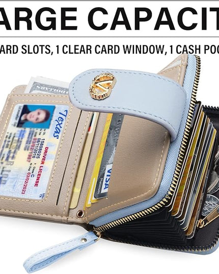 Multi-Purpose Wallet High Capacity Card Holder Zipper Coin Purse with Wristlet Bracelet Keychain Silicone Beaded Bangle Key Ring