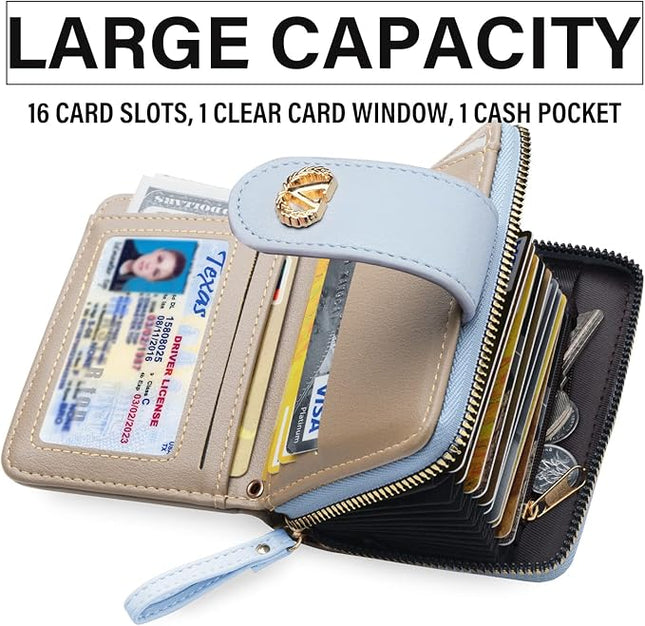 Multi-Purpose Wallet High Capacity Card Holder Zipper Coin Purse with Wristlet Bracelet Keychain Silicone Beaded Bangle Key Ring