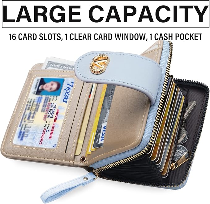 Multi-Purpose Wallet High Capacity Card Holder Zipper Coin Purse with Wristlet Bracelet Keychain Silicone Beaded Bangle Key Ring