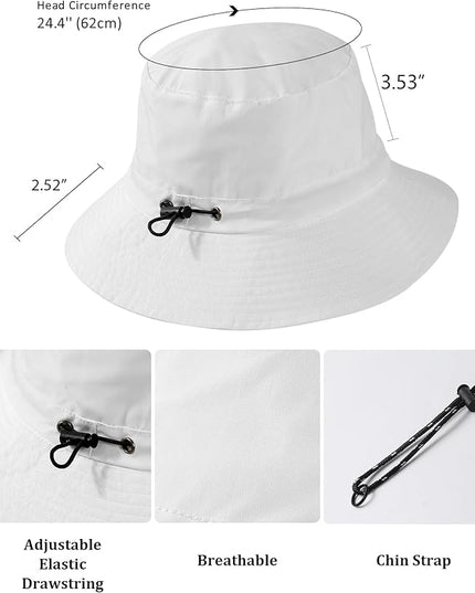 Water-Resistant Sun UPF 50+ Bucket Hat Protection Packable Brimmed Boonie for Women Men Summer Lightweight Hiking Outdoor Cap