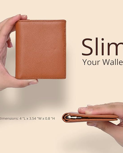 Bveyzi Ultra Slim Small RFID Wallet for Women, Leather Tiny Thin Bifold Pocket Ladies Wallet