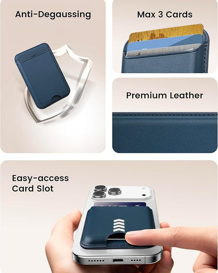 Magnetic Mag-safe Wallet Cell Phone Card Holder for Phone Case with Mag-Safe, Stronger Magnetic RFID Leather Phone Wallet Stick on for iPhone 17/16/15/14/13/12 Series, Fit 3 Cards