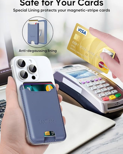 TopMade Phone Card Holder, Premium Leather Phone Wallet Stick on, Stronger 3M Adhesive Credit Card Holder for Back of Phone Case, iPhone, Samsung, and Android, RFID Blocking, Fit 4 Cards, Lavender