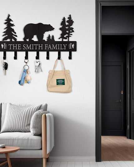 Dyoart Personalized Key Holder for Wall, Custom Metal Black Bear Coat Hook Key Holder with Name, Metal Key Rack Hanger Organizer for Entryway, Front Door, Hallway, Kitchen, Office Decor