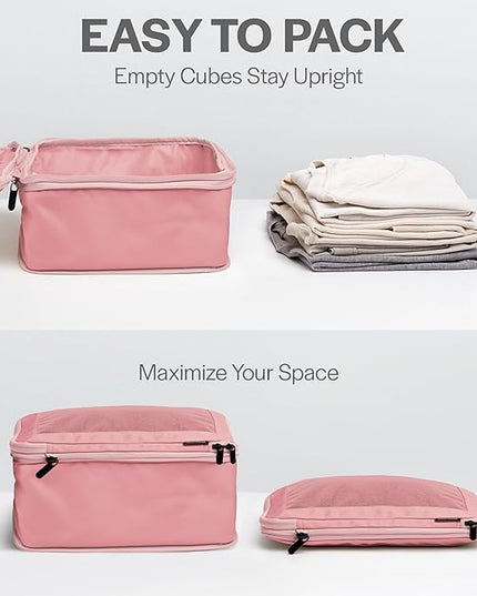 Aerotrunk Compression Packing Cubes for Travel - Luggage Organizer Bags - Double Zipper Packing Cubes for Suitcases (2-Pack, Rose)