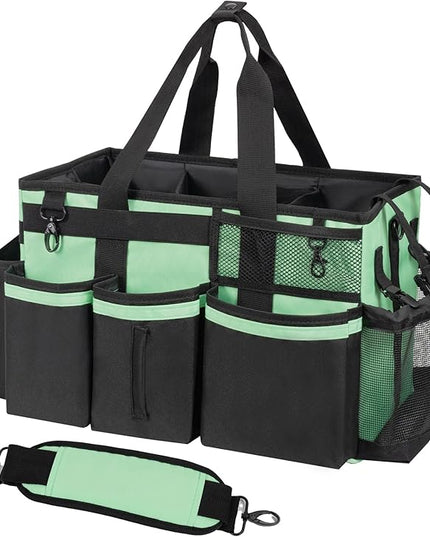 Wearable Cleaning Caddy, Cleaning Caddy Supplies Organizer with Handle & Shoulder Straps for Housekeepers, Under Sink & Car Cleaning Tool Organizers Bag with 4 Foldable Divider (MintGreen)