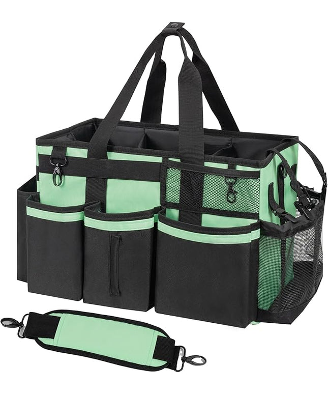 Wearable Cleaning Caddy, Cleaning Caddy Supplies Organizer with Handle & Shoulder Straps for Housekeepers, Under Sink & Car Cleaning Tool Organizers Bag with 4 Foldable Divider (MintGreen)
