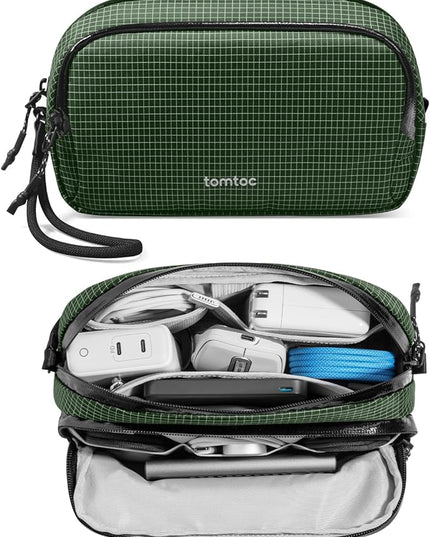 tomtoc Electronic Organizer Travel Case Performance, Water Resistant Dual Compartment Cable Organization Storage Bag for Charger, Cord, Phone, Hard Drive, Power Bank, Accessories Travel Essentials