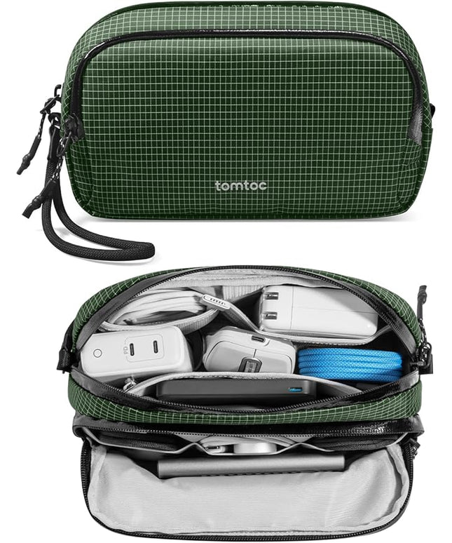 tomtoc Electronic Organizer Travel Case Performance, Water Resistant Dual Compartment Cable Organization Storage Bag for Charger, Cord, Phone, Hard Drive, Power Bank, Accessories Travel Essentials