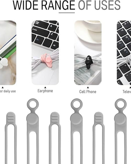 Nuanchu 40 Pcs Silicone Cable Ties Reusable Holder Adjustable Straps Multipurpose Charging Cable Organizer for Fastening Charging Cords Wires(4.17 Inch,Gray)