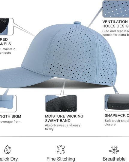 VOBOOM Men Quick Dry Baseball Cap Laser Cut Mesh Ball Curved Brim Snapback Hat