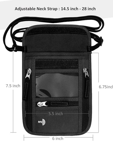 WALNEW Passport Holder Neck Pouch Travel Wallet for Women and Men, RFID Blocking Security Slim Traveling Wallet with Around Neck Lanyard Strap