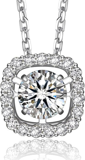 MomentWish Floating Necklace for Women, 0.5/1 Carat Dancing Moissanite Necklace for Her 925 Sterling Silver Pendant Anniversary Birthday Christmas Gift for Wife Mom Girlfriend