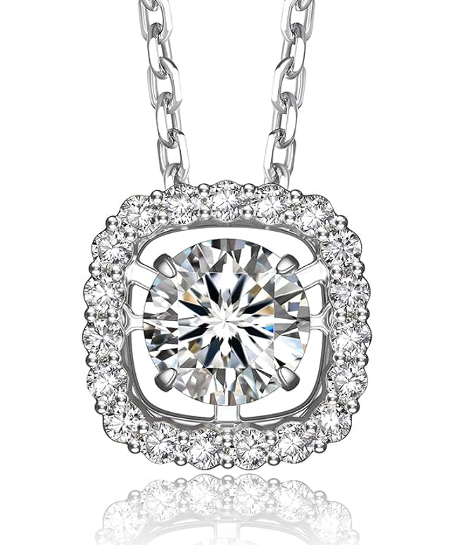 MomentWish Floating Necklace for Women, 0.5/1 Carat Dancing Moissanite Necklace for Her 925 Sterling Silver Pendant Anniversary Birthday Christmas Gift for Wife Mom Girlfriend