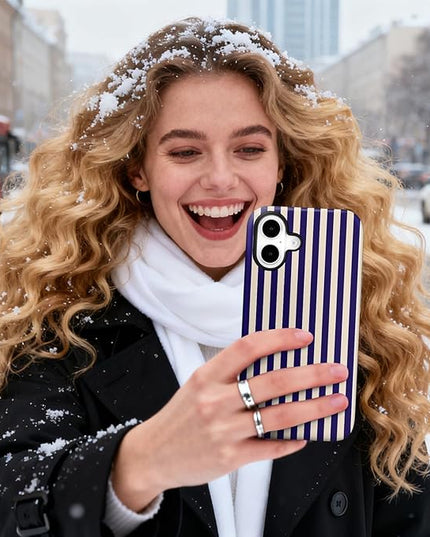 Magnetic for iPhone 16 Case Cute Stripes Phone Case, Shockproof Slim TPU and Hard PC Protective Phone Cover Compatible with MagSafe Designed for Women Girls, Deep Purple