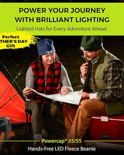 POWERCAP LED Hat Light 150 Lumens Rechargeable Fleece Beanie with Bright Built-in Headlamp Waterproof LED Warm One Size Cap