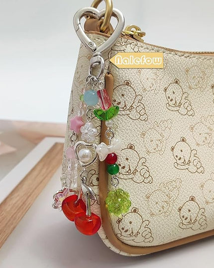Keychain Bag Accessories Cute Cherry Strawberry Flower Keychains Accessories Decor for Keys Bags Purses Gift