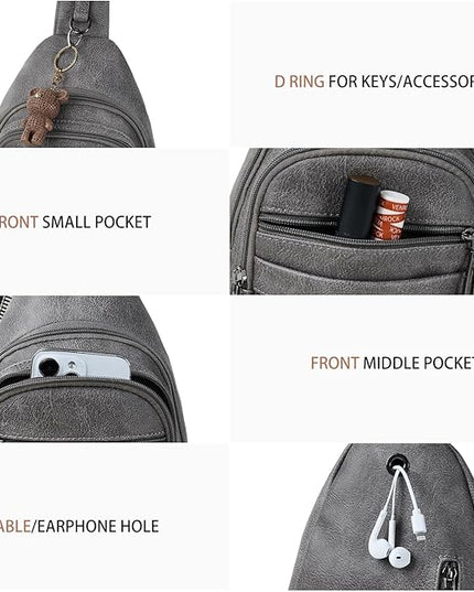 Sling Bag for Women Crossbody Bags Sling Purse Cross Body Backpack Vegan Leather Over Shoulder Bag Travel Dark Grey