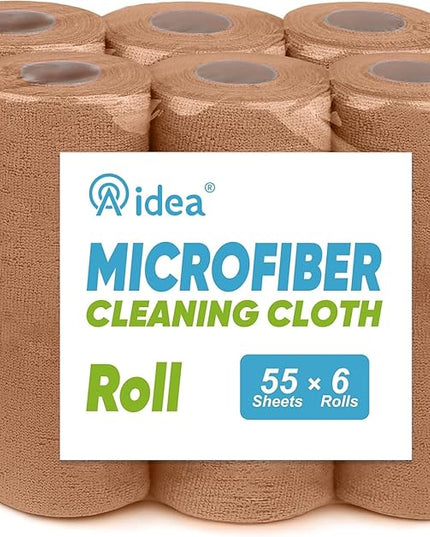 AIDEA Microfiber Cleaning Cloth 330 Sheets 6 Roll, Microfiber Towels for Cars, Shop Rags Washable, Cleaning Rags Reusable Paper Towels for Automotive, Mechanic, Workshops, House,11×9", Coffee