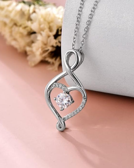 ZBA Natural Diamond Infinity Necklace for Women, 14K White Gold Plated Sterling Silver Diamond Eternal inifnity Pendant Necklaces Jewelry, Birthday Christmas Gifts for Mom Her Wife(Color F-G/Clarity I1-I2)