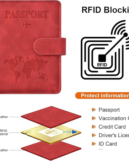 Eoehro Passport Holder for Travel Essentials, Passport Wallet Cover Case for Travel Must Haves Accessories,Passport Book Holders for Women and Men(red)