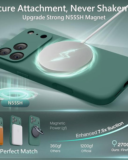 FireNova Magnetic for iPhone 17 Pro Case, Compatible with MagSafe, [Integrated Silicone Camera Control Button] [Camera Protection] Anti-Scratch Microfiber Lining Phone Case, 6.3", Midnight Green