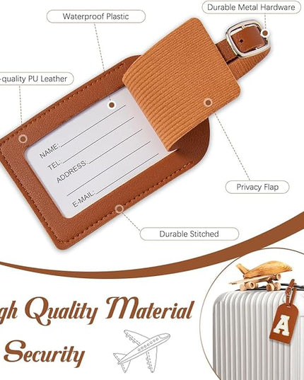 ULICO Initial Passport Cover and Luggage Tag Set,PU Leather Letter Passport Case Holder Travel Suitcase Tag, Personalized Travel Luggage Accessories Gifts for Women Kids Teenage Brown V