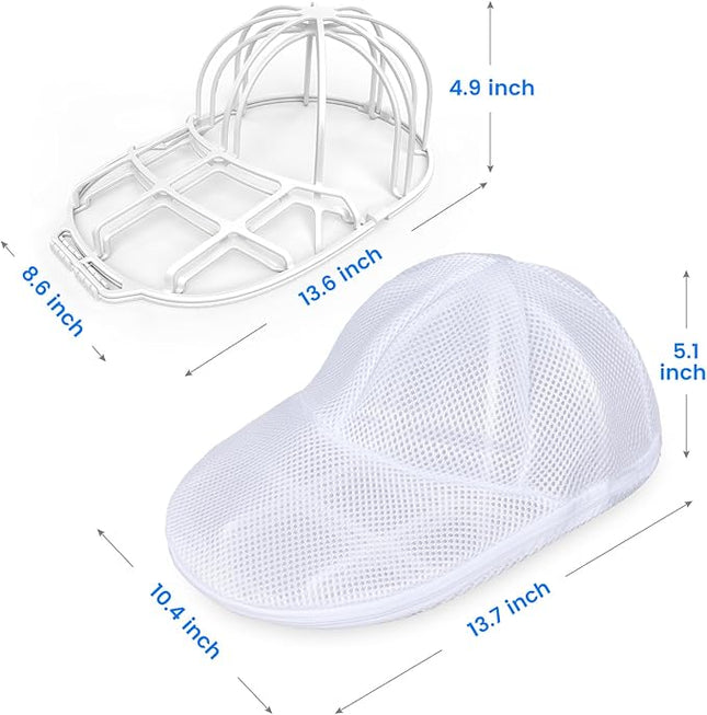 YEENOR Hat Washer Cage for Washing Machine - Baseball Cap Cleaner Rack, Ball Cap Washing, Dishwasher Safe, Perfect for Cleaning and Protecting Hats in Dishwasher (White 1 Pack with Bag)
