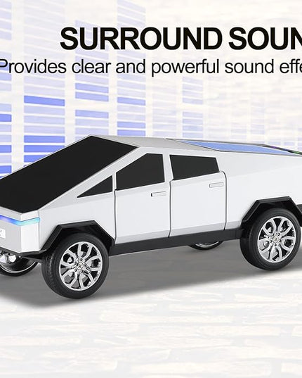 Solar-Powered car-Shaped Bluetooth Speaker, Portable Wireless Stereo, high-Definition Sound Quality, TWS Dual-Ear Pairing, Truck-Shaped Speaker, Suitable for Home, Office and Gift (Silver)