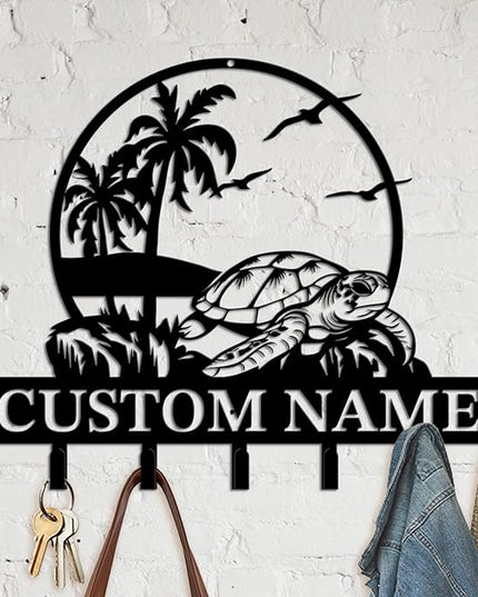 Casebrick Custom Sea Turtle Metal Wall Hooks,Key Holder-Personalized Iron Wall Decor for Keys, Coats & Home Organization (Black, Handmade,Decorative for Entryway, Beach,Bedroom,Office) (Style E)