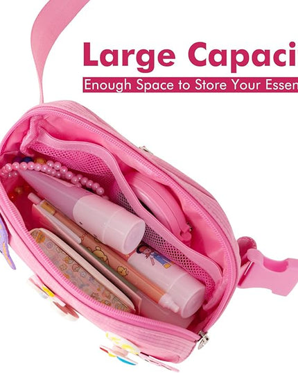 Cute Diy Pink Waist Fanny Pack for Girls, Crossbody Bag Purse Belt Bag,Dance Recital Birthday Gifts for 3 4 5 6 7 8 9 10 11 12 Year Old Kids. (916Rose Red)