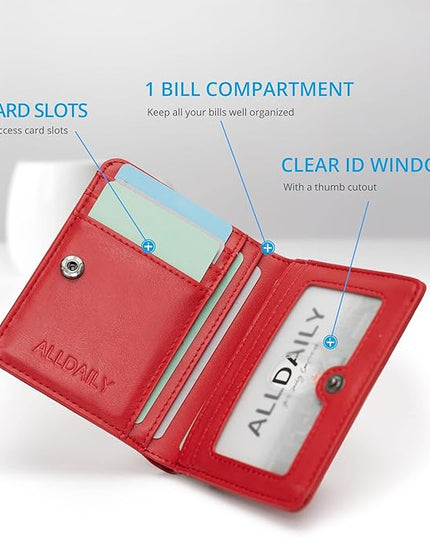 Alldaily Small RFID Wallet for Women Slim Compact Bifold Pocket Ladies Travel Mini Purse (Red)
