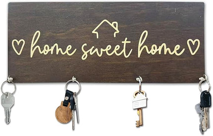 Yhtmbf Sweet Home Wooden Key Holder for Wall - 5"x10" Key Organizer Hanger with 4 Hooks for Front Door Hallway Entryway Kitchen - Home Office Decor & Housewarming Gifts Supplies - A06