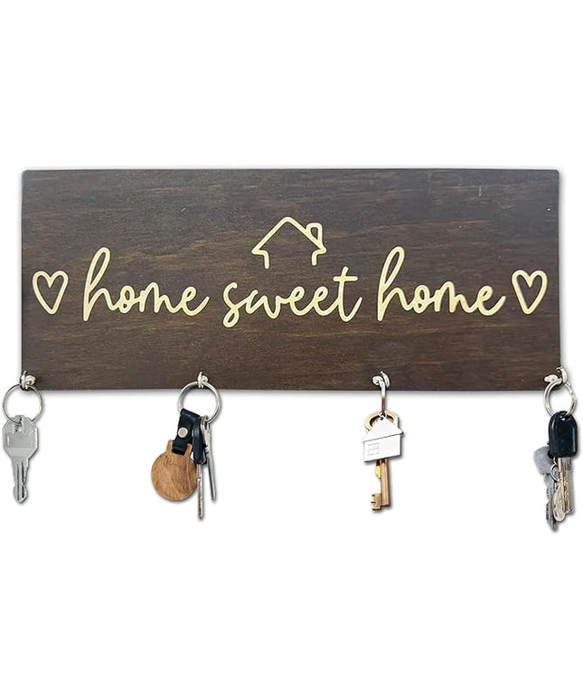 Yhtmbf Sweet Home Wooden Key Holder for Wall - 5"x10" Key Organizer Hanger with 4 Hooks for Front Door Hallway Entryway Kitchen - Home Office Decor & Housewarming Gifts Supplies - A06
