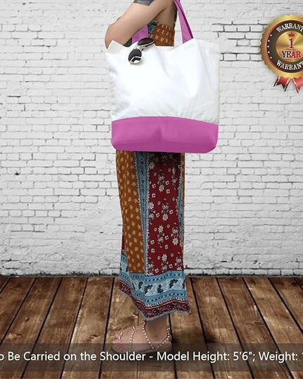 TOPDesign 1-Pack Super Strong Large 12oz Cotton Canvas Tote Bag, Reusable Grocery Shopping Cloth Bag, Fashionable Two-Tone Tote for Crafts, DIY Your Creative Designs