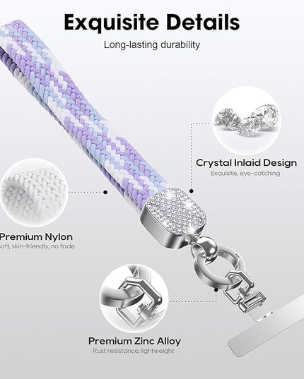 Elastic Phone Lanyard with Phone Tabs, Stretchy Braided Cellphone Wrist Strap and Keys Keychain