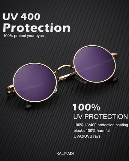 KALIYADI Round Polarized Sunglasses for Men Women Retro Metal Hippie Circle Style Sun Glasses UV Protection