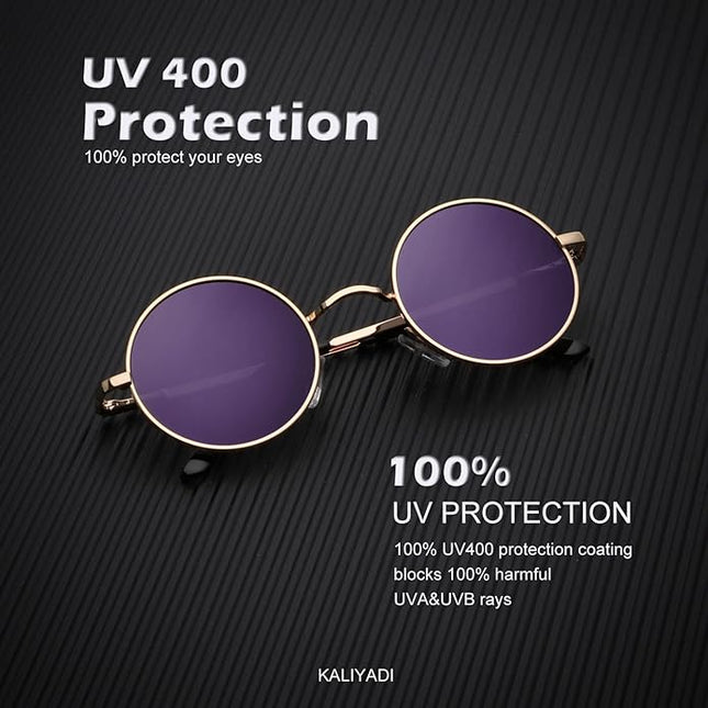 KALIYADI Round Polarized Sunglasses for Men Women Retro Metal Hippie Circle Style Sun Glasses UV Protection
