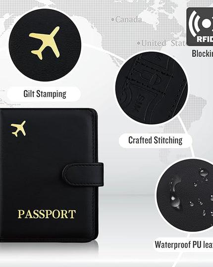 Passport Holder with Airtag Slot Cards Cash Air Ticket Pocket, Travle Gifts for Women Men RFID Blocking Wallet, Passport Book Cover Case Black