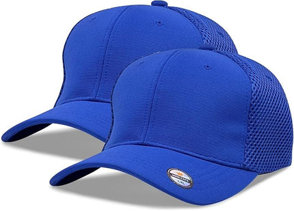 [2 Pack] Hybrid Stretch-Fitted Trucker Cap, Baseball Cap with Air Mesh
