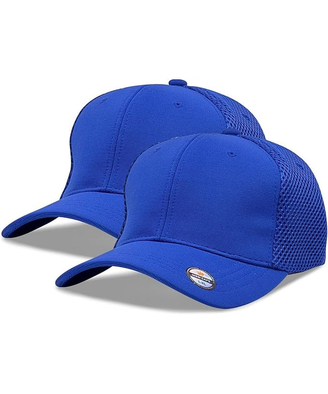 [2 Pack] Hybrid Stretch-Fitted Trucker Cap, Baseball Cap with Air Mesh