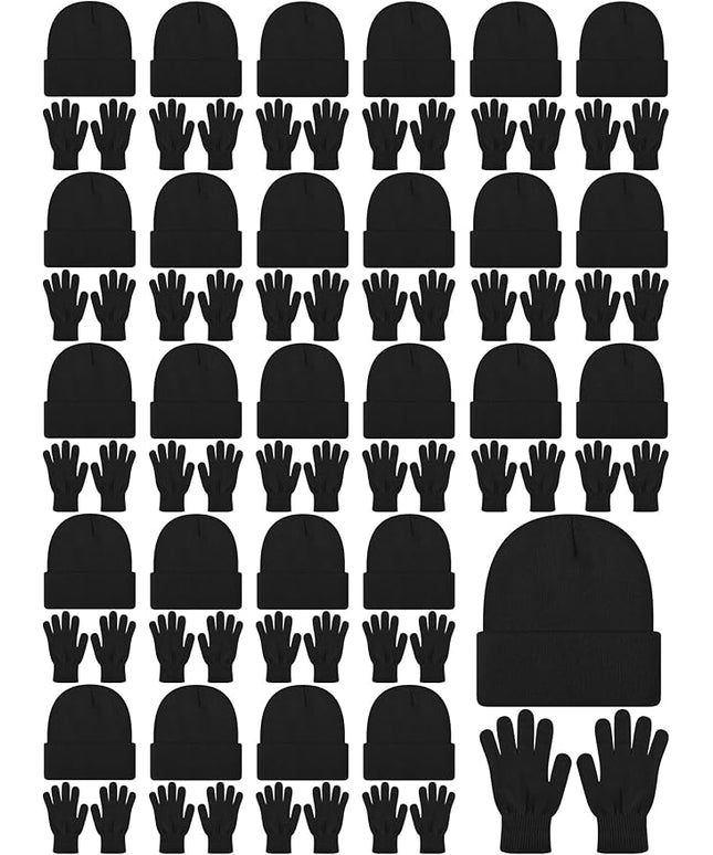 Suhine 200 Pieces Winter Beanies Gloves Sets Include 100 Warm Knitted Hats Bulk and 100 Gloves for Men Women Homeless