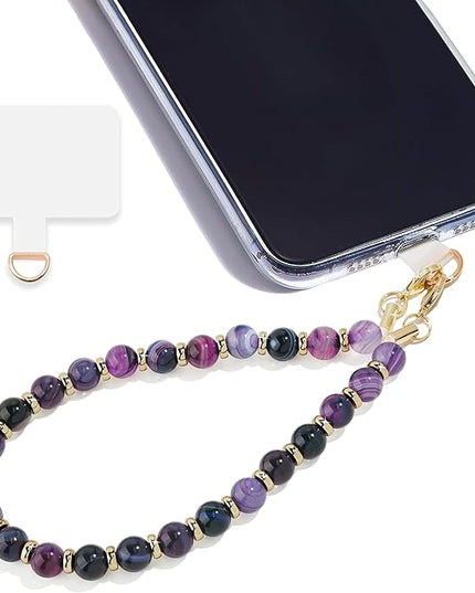 Marble Beaded Phone Wrist Strap,Detachable Phone Bracelet Strap with Tether Tab,Hands-Free Wristlet Strap (Purple Peacock Agate)