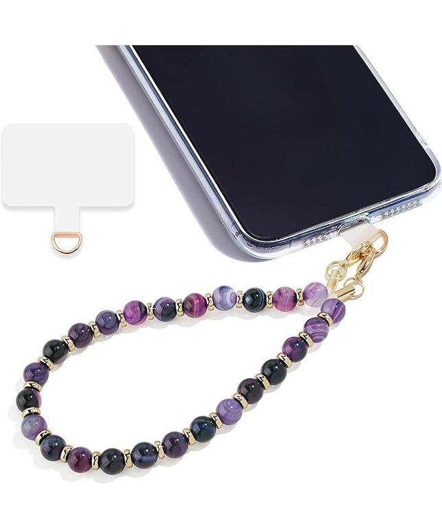 Marble Beaded Phone Wrist Strap,Detachable Phone Bracelet Strap with Tether Tab,Hands-Free Wristlet Strap (Purple Peacock Agate)