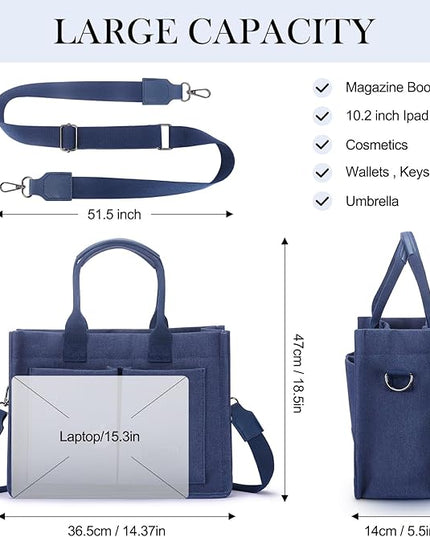 Mossio Large Canvas Tote Bag for Women with Pockets - Laptop Crossbody Work Tote Bag Everyday Bag Shoulder Purse Handbag