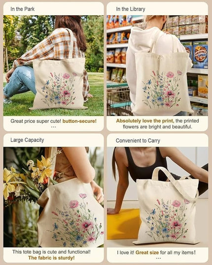 Canvas Tote Bag with Zipper Handles for Women Bridesmaid Birthday Wedding Mother Ladies Shopping Gift Bags