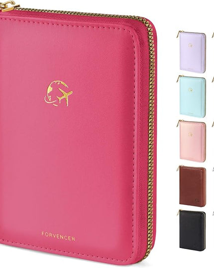 Forvencer Passport Holder Cover with Safe Zipper Closure, Premium Passport Wallet for Travel, Cute RFID Blocking Card Case, Waterproof Travel Accessories for Women, Hot Pink