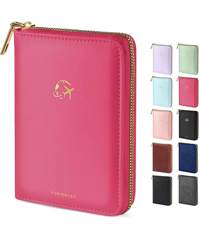 Forvencer Passport Holder Cover with Safe Zipper Closure, Premium Passport Wallet for Travel, Cute RFID Blocking Card Case, Waterproof Travel Accessories for Women, Hot Pink