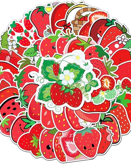 Cute Strawberry Vinyl Stickers, 50 PCS Waterproof Fruit Decals for Laptops, Scrapbooking, Notebooks, Water Bottles, Suitcases, Phones & DIY Decor