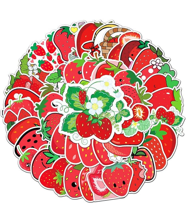 Cute Strawberry Vinyl Stickers, 50 PCS Waterproof Fruit Decals for Laptops, Scrapbooking, Notebooks, Water Bottles, Suitcases, Phones & DIY Decor